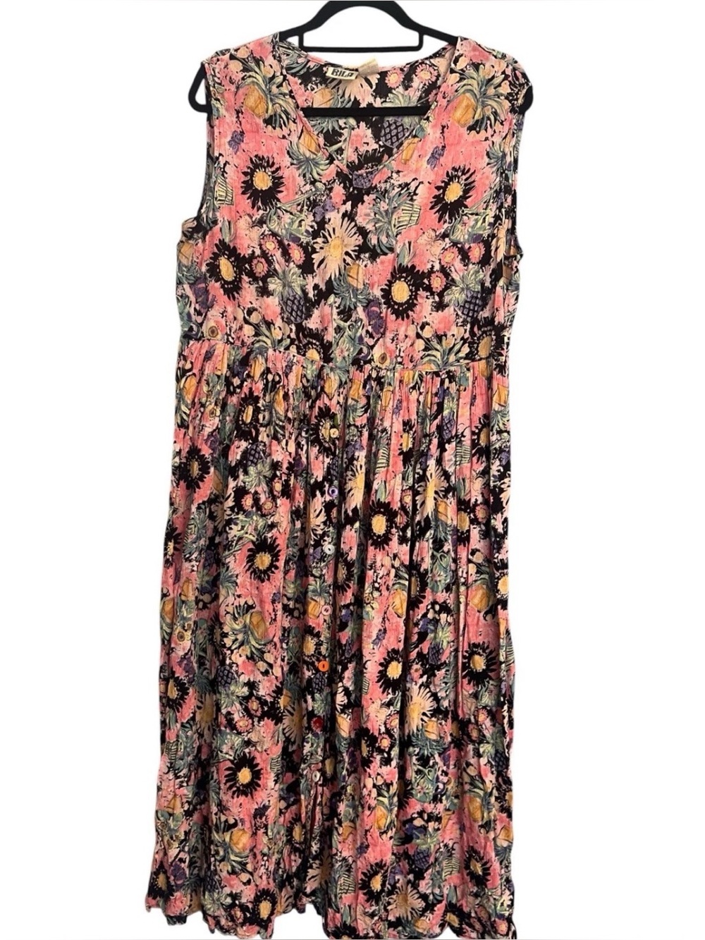 Vintage Bila of California Black Floral Maxi Dress Large Relaxed 90s y2k Prairie